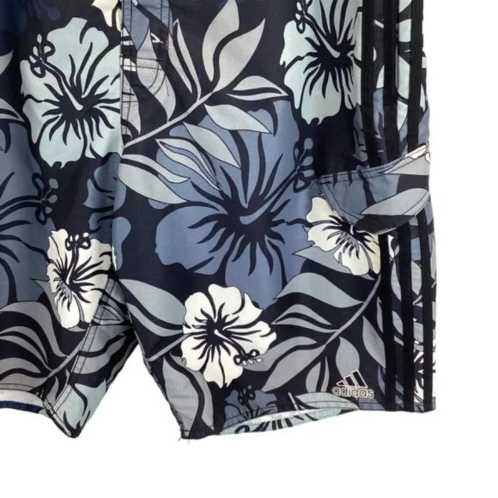 Adidas Men’s Swim‎ Trunks Size 36 XL Xlarge BLack Blue Floral Shorts QuicK Dry